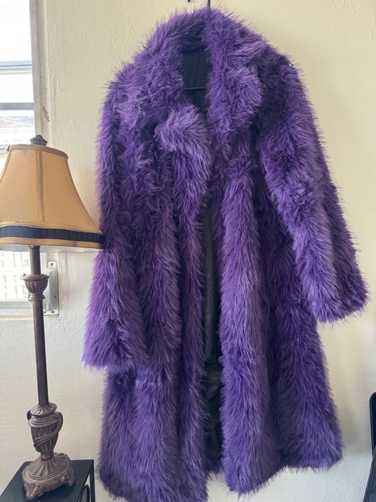 Jackets & Blazers - Plush Purple Faux Fur Long Coat - Women's Statement Jacket
